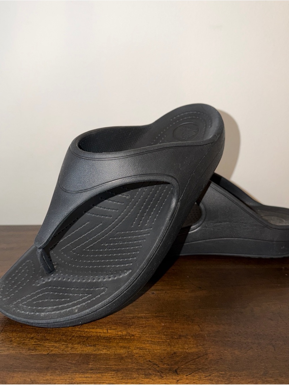 Crocs Iconic Womens Sandals Size-W9 Black Wedge Thong Flip Flop